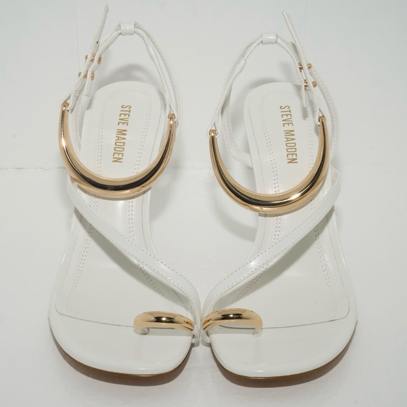 Steve Madden Tia Heels in White with Gold Hardware Women’s Size 8.5 New In Box! - Picture 2 of 14